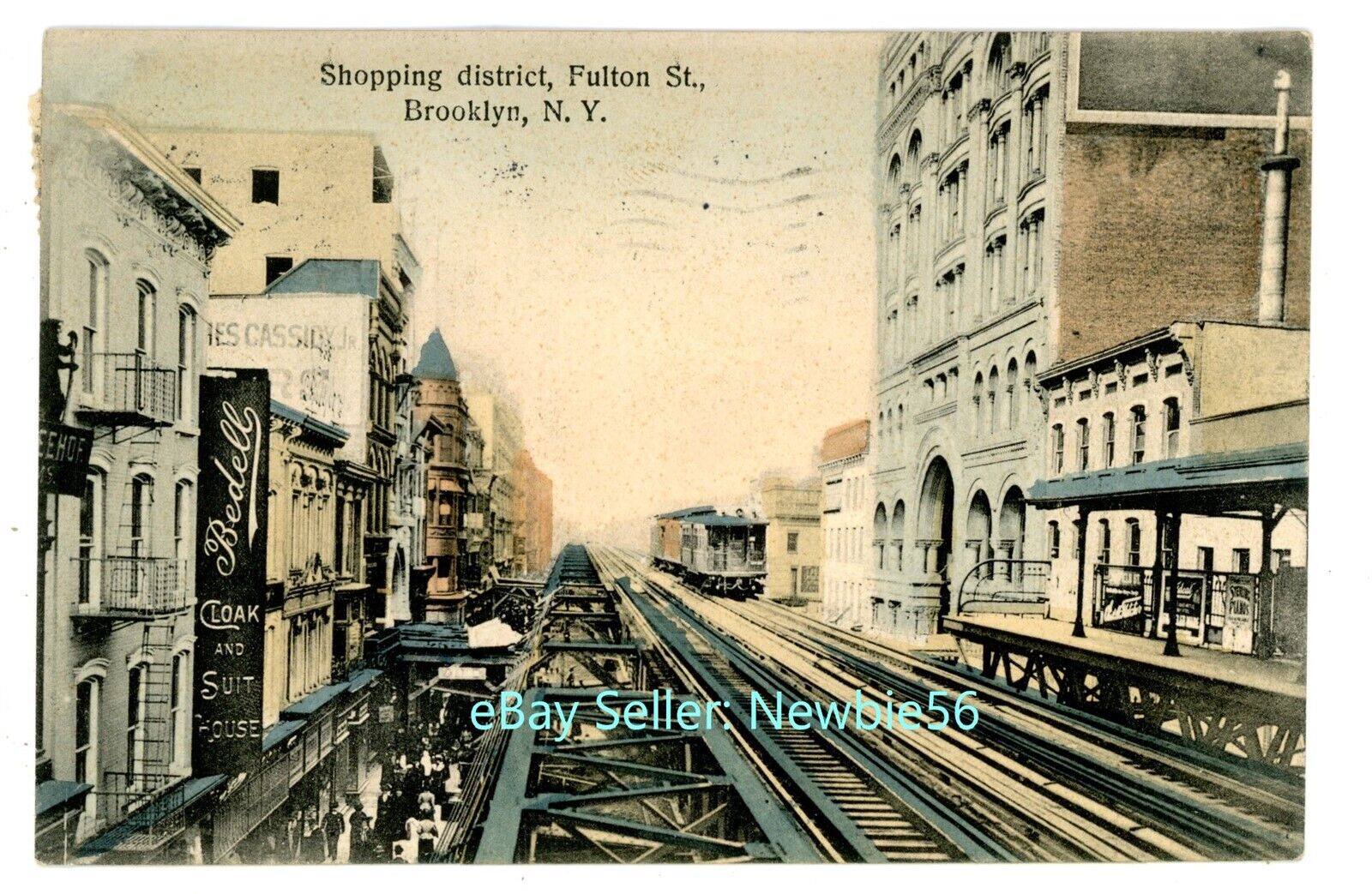 Brooklyn NYC NY - ELEVATED RAILROAD AT FULTON STREET - Postcard