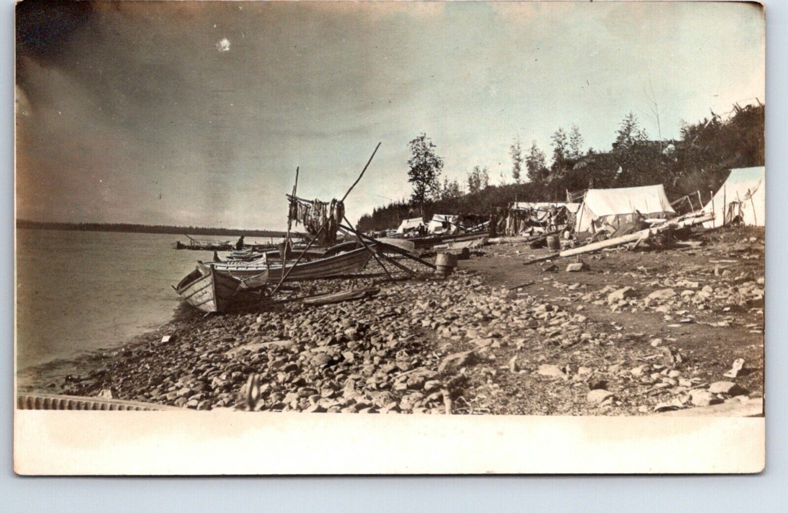 RPPC Real Photo Postcard Alaska Tanana on the Yukon River Fishing Camp Native