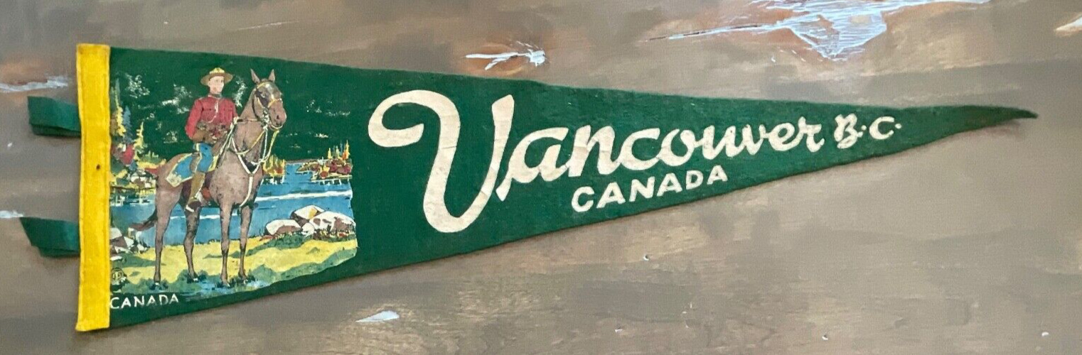 Vintage 1960\'s Vancouver BC British Columbia 21” Felt Pennant w Mountie & Horse