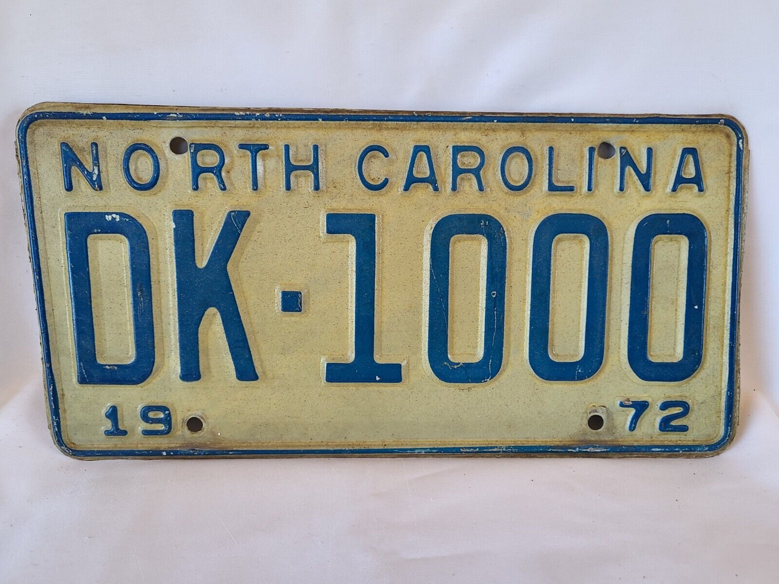 Vintage 1972 North Carolina DK  1000 License Plate 0224