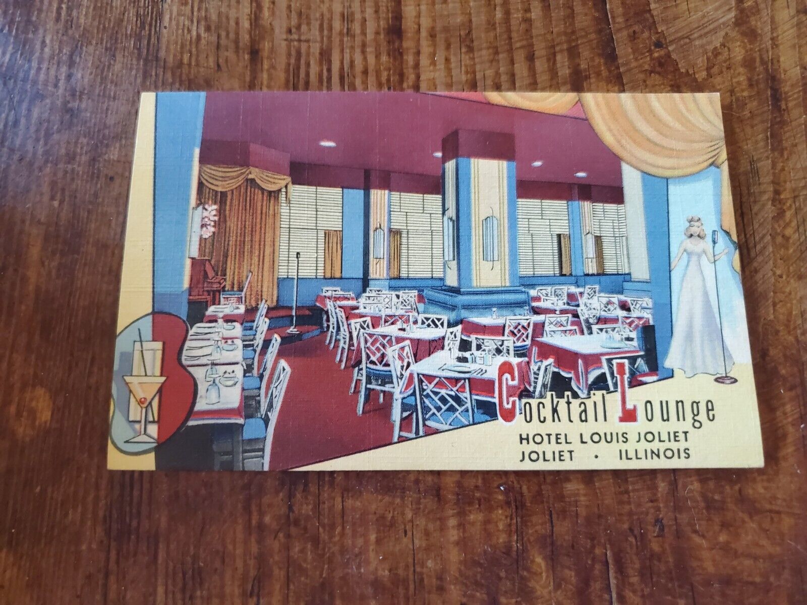 Vintage Hotel Postcard Cocktail Lounge Hotel Louis Joliet Illinois Toyrism