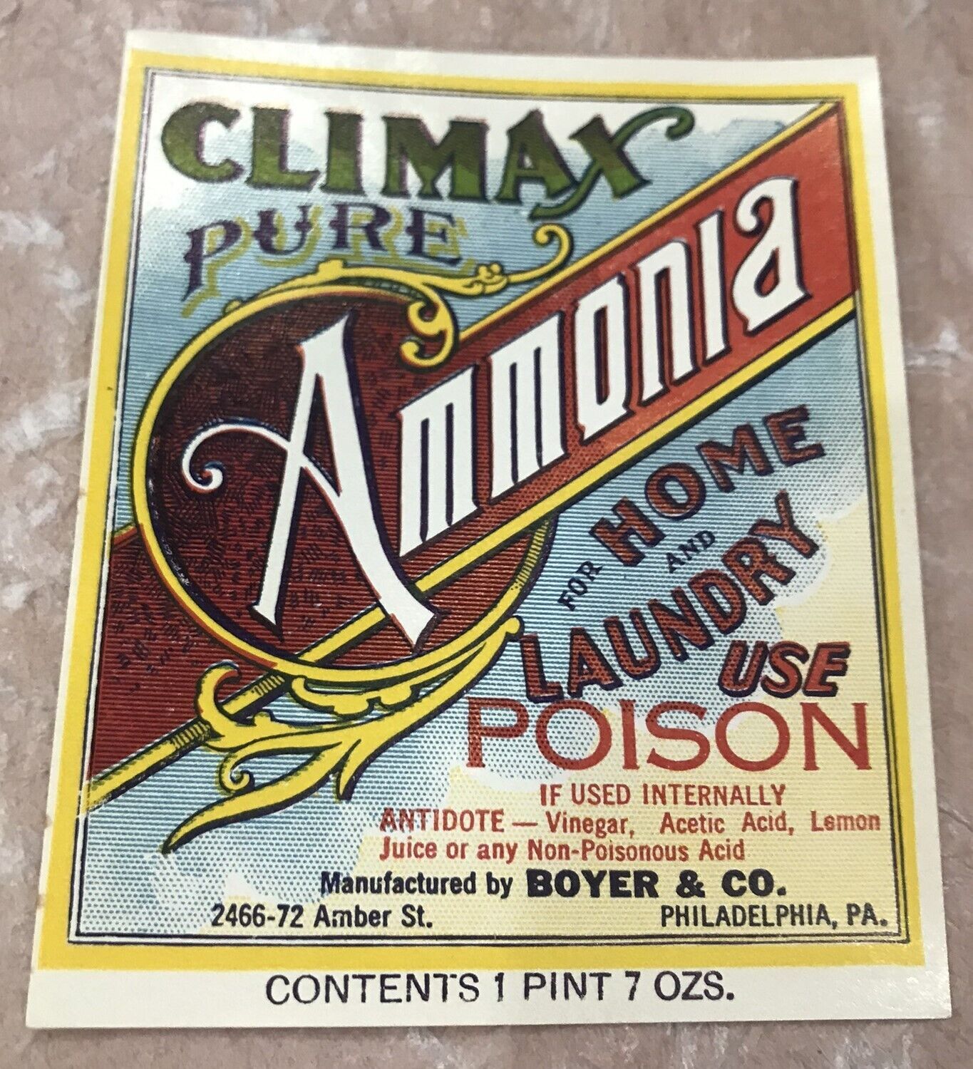 Labels Early 1900's NOS Climax Ammonia Poison Boyer & Co. Advertisement Graphics