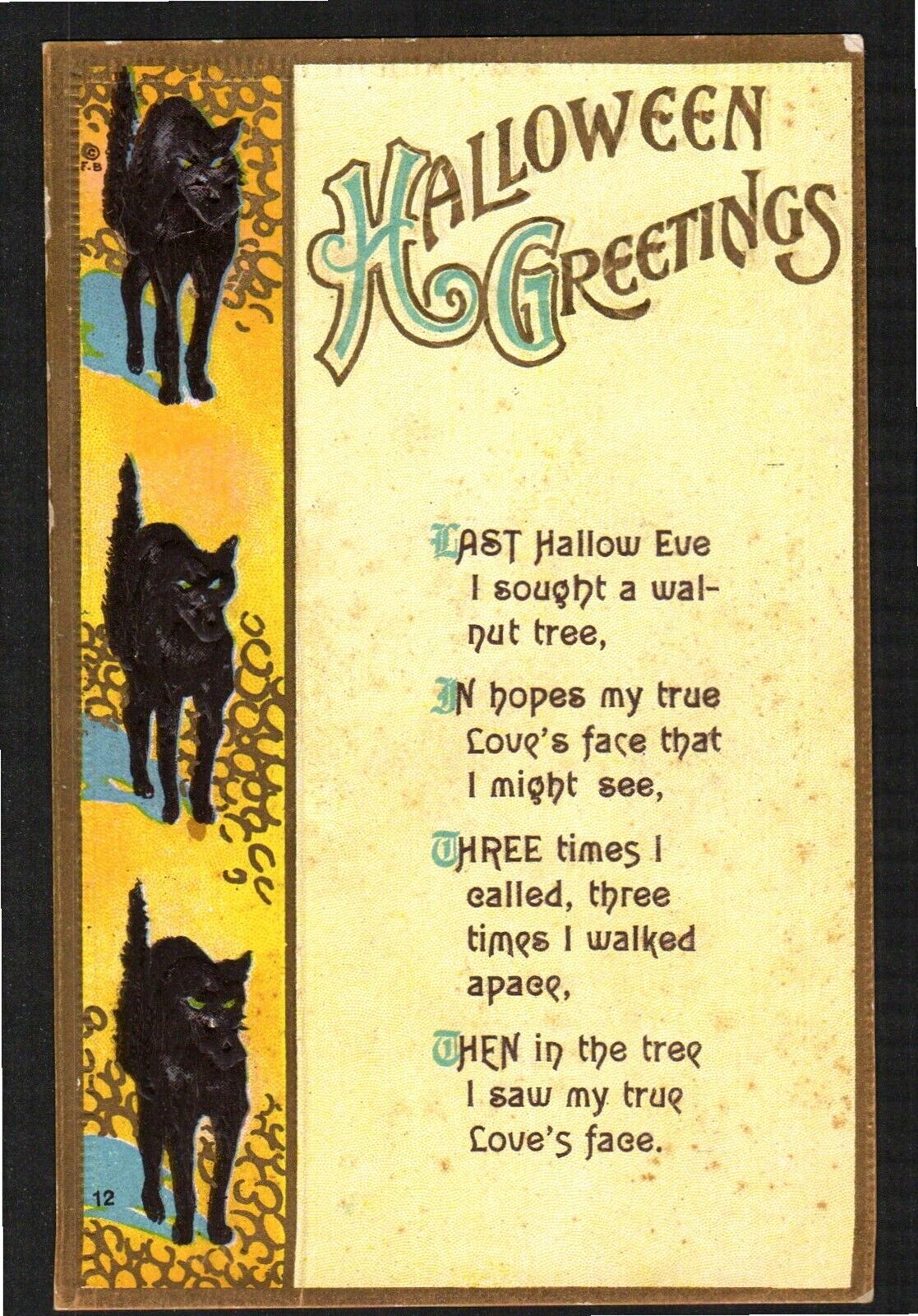 Postcard Halloween Greetings Poem Embossed C1913