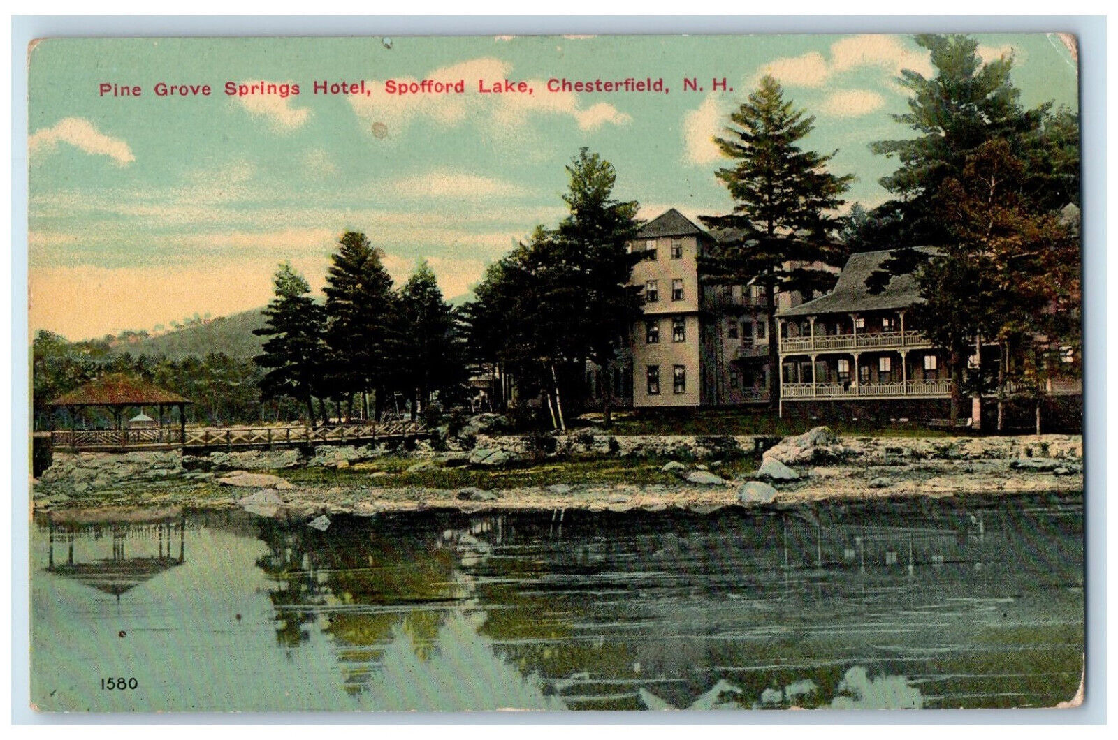 c1910 Pine Grove Springs Hotel, Spofford Lake Chesterfield NH Postcard