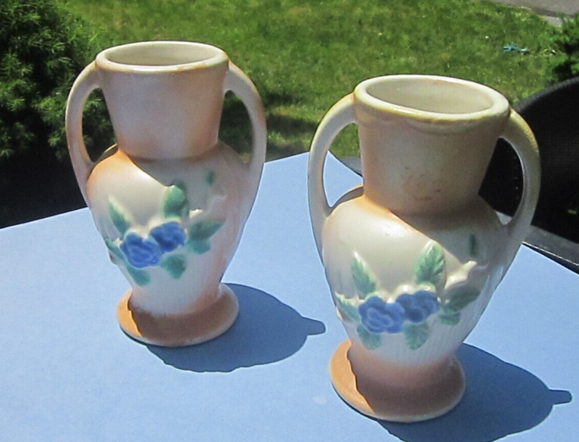 Collectible Pair of Mc Coy Style Pottery Vases, Floral Decoration
