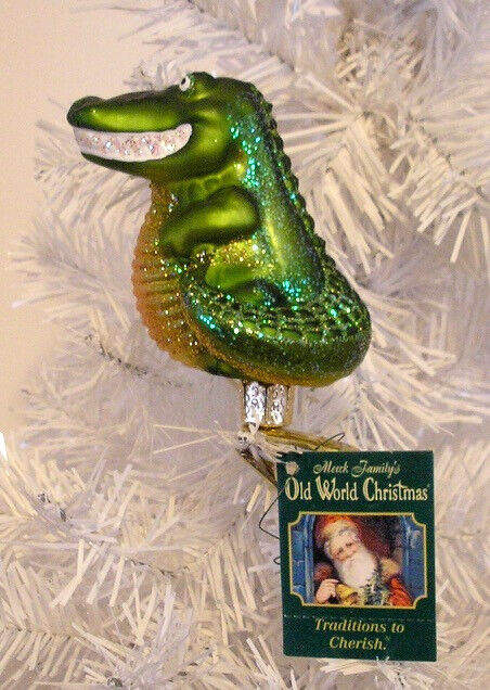 2015 OLD WORLD CHRISTMAS - HAPPY GATOR - BLOWN GLASS CLIP ON ORNAMENT NEW W/TAG