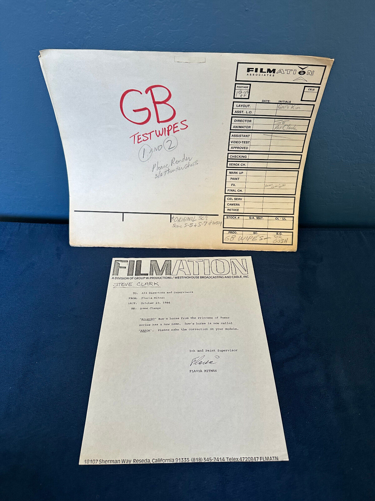 SUPER RARE SHE-RA OFFICIAL FILMATION FOLDER & MEMO ABOUT ALLEGRO BOW\'S HORSE