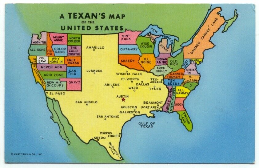 A Texan\'s Map Of The United States Texas Humor Postcard