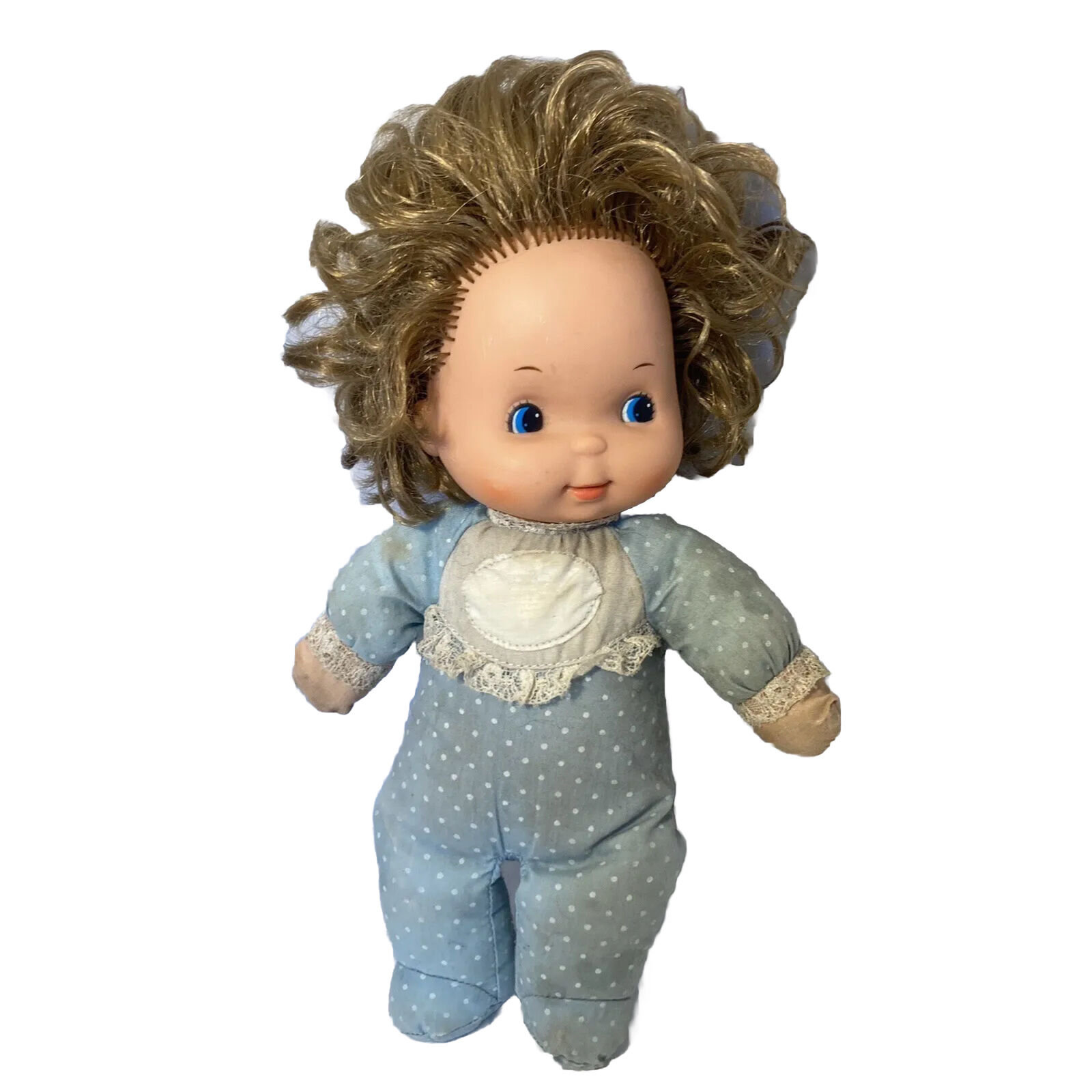 VTG 1974 Mattel Jingle Baby Nellie Doll Blue Eyes Brunette Rattle Chimes TLC