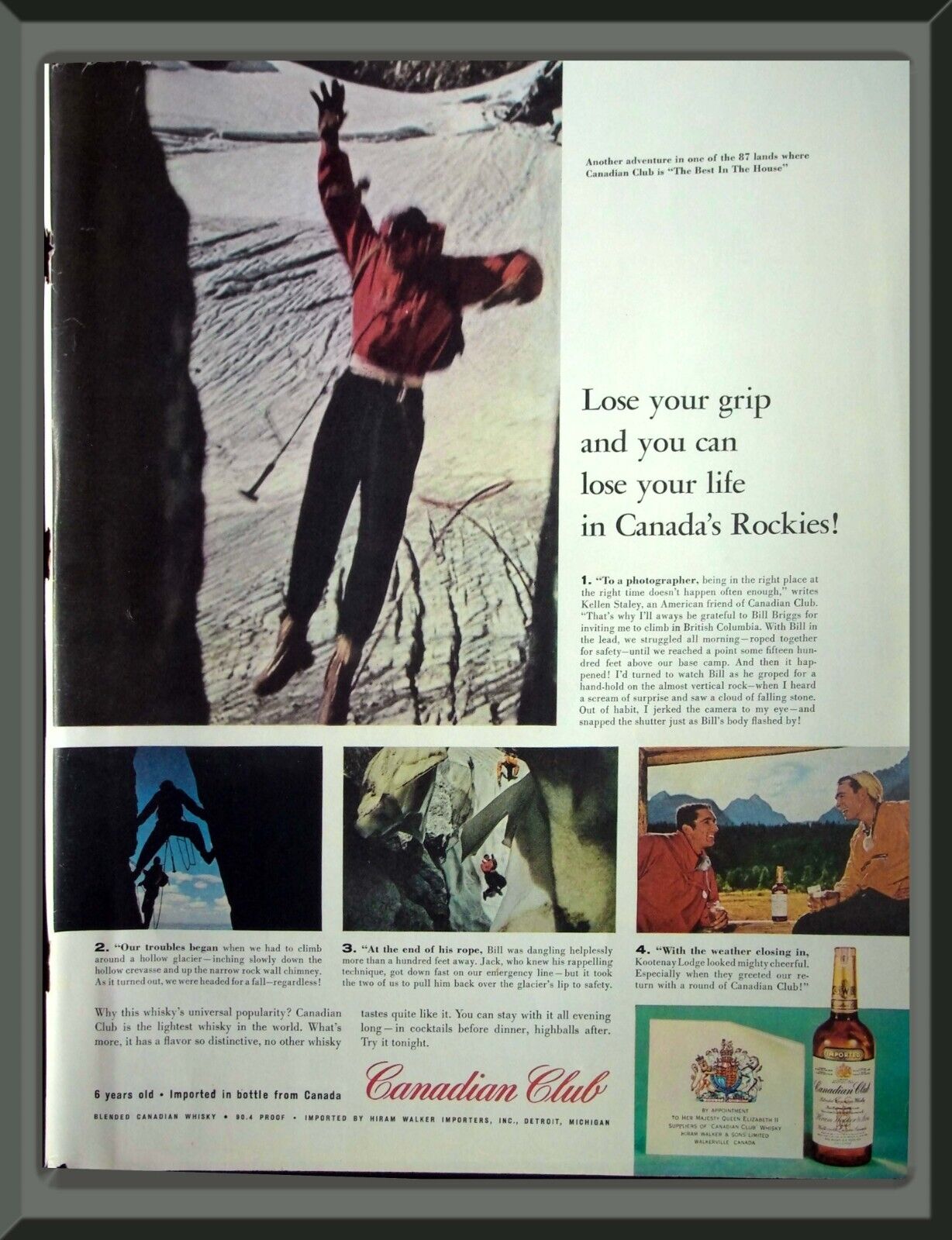 1960 Canadian Club Whiskey Climbing in British Columbia Vintage Print Ad