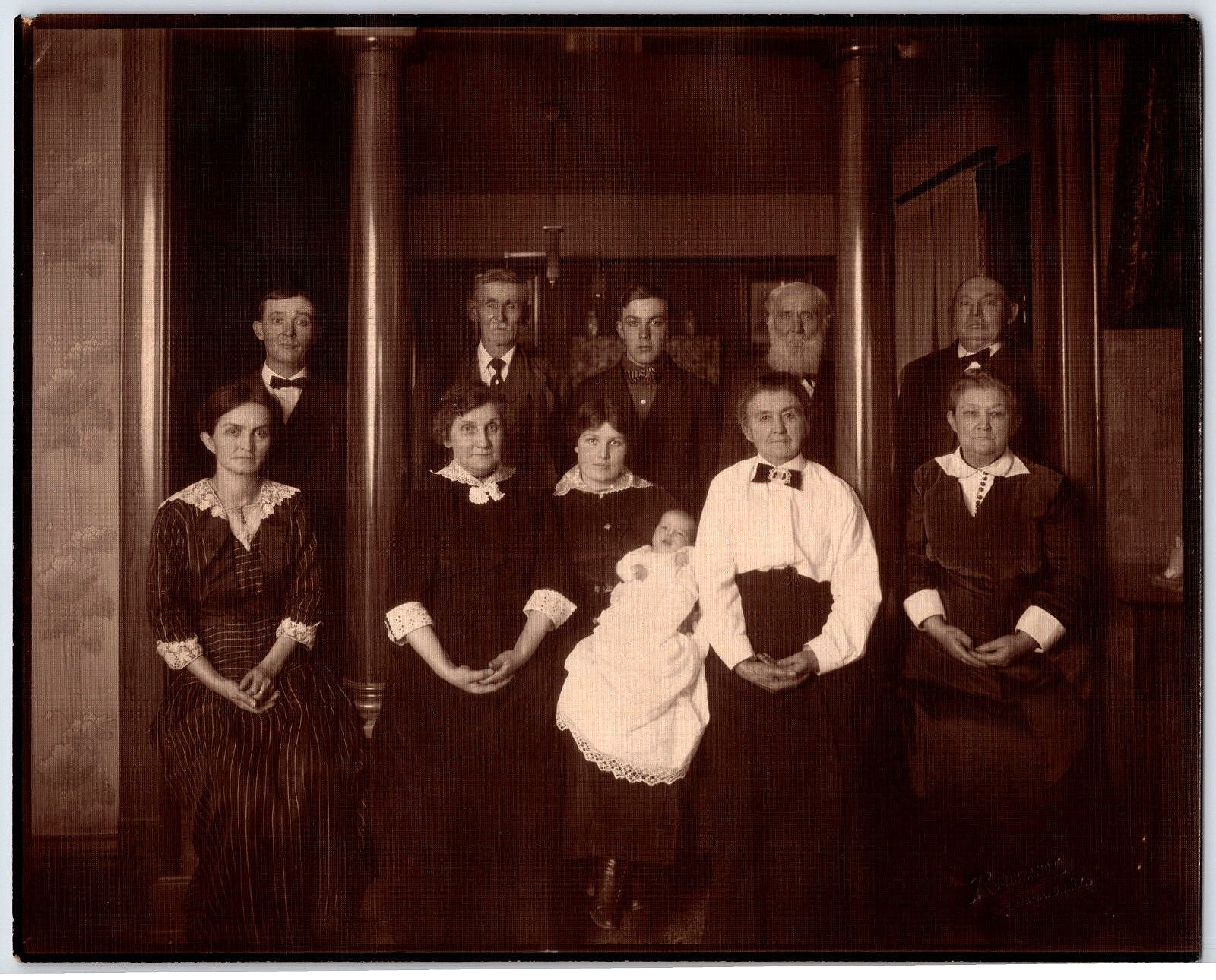 Original Old Vintage Antique Photo Family House Interior Gentleman Women Baby