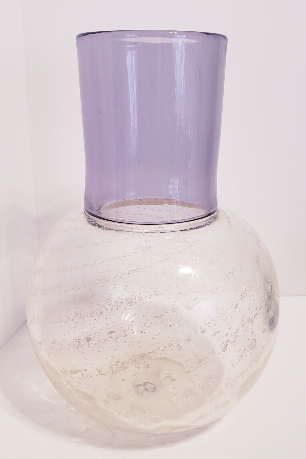 80s Monumental Larry Laslo Mikasa Glass Vase Purple Swirl Aventurine Murano Era