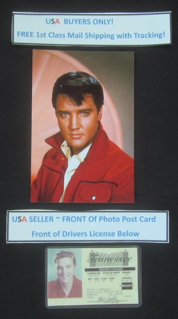 Elvis Presley 4X6 Color Postcard Plus Elvis Presley Novelty Drivers License