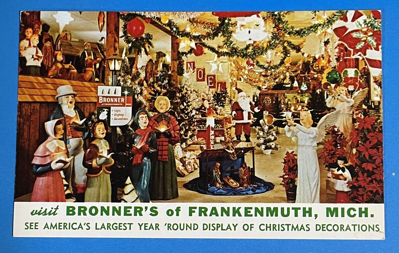 Vintage 1960s Postcard Bronner's of Frankenmuth Year Round Christmas Michigan MI