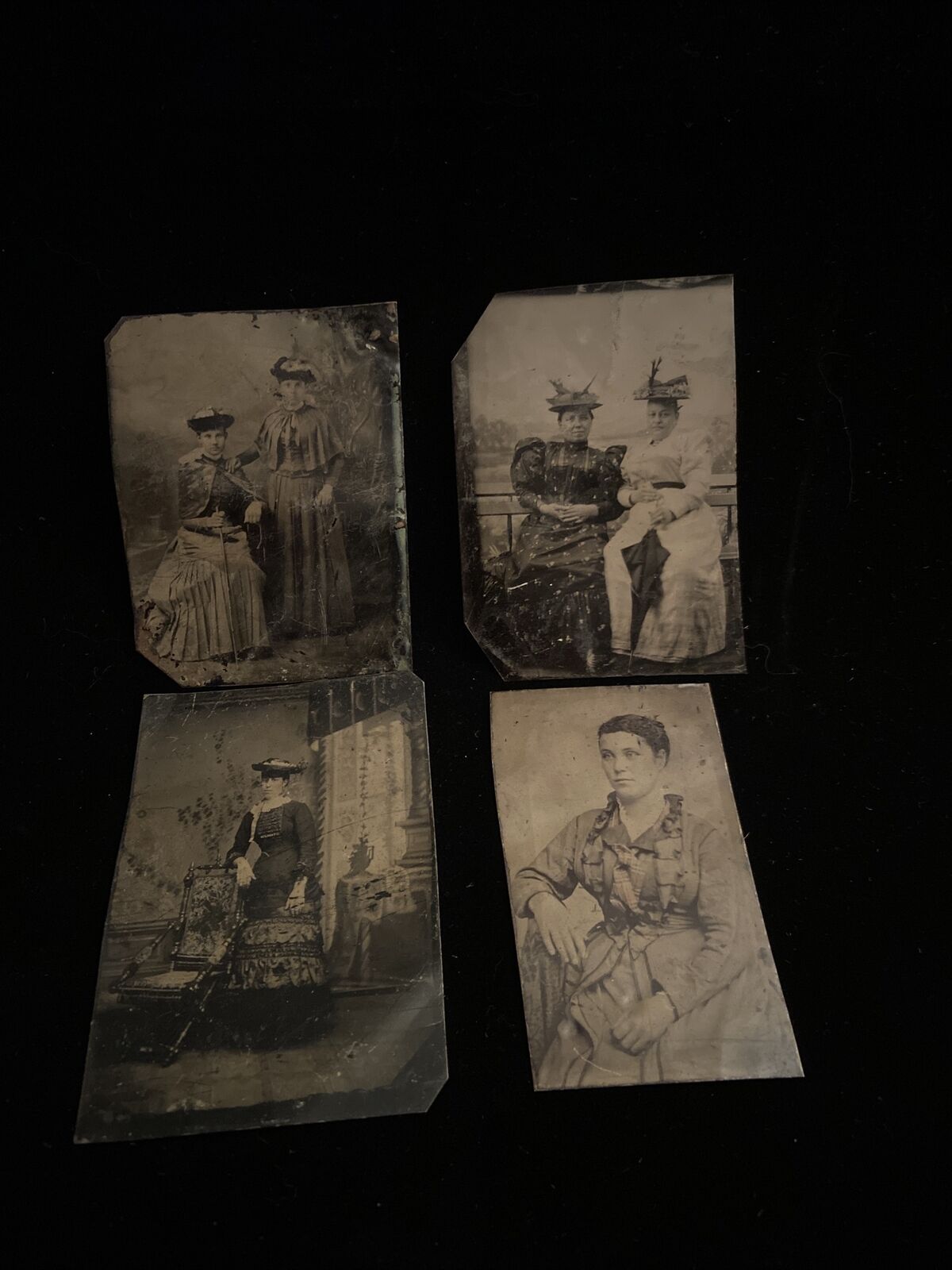Antique 4pc early 1900’s Victorian Young Women Dresses Photo Tintype Picture