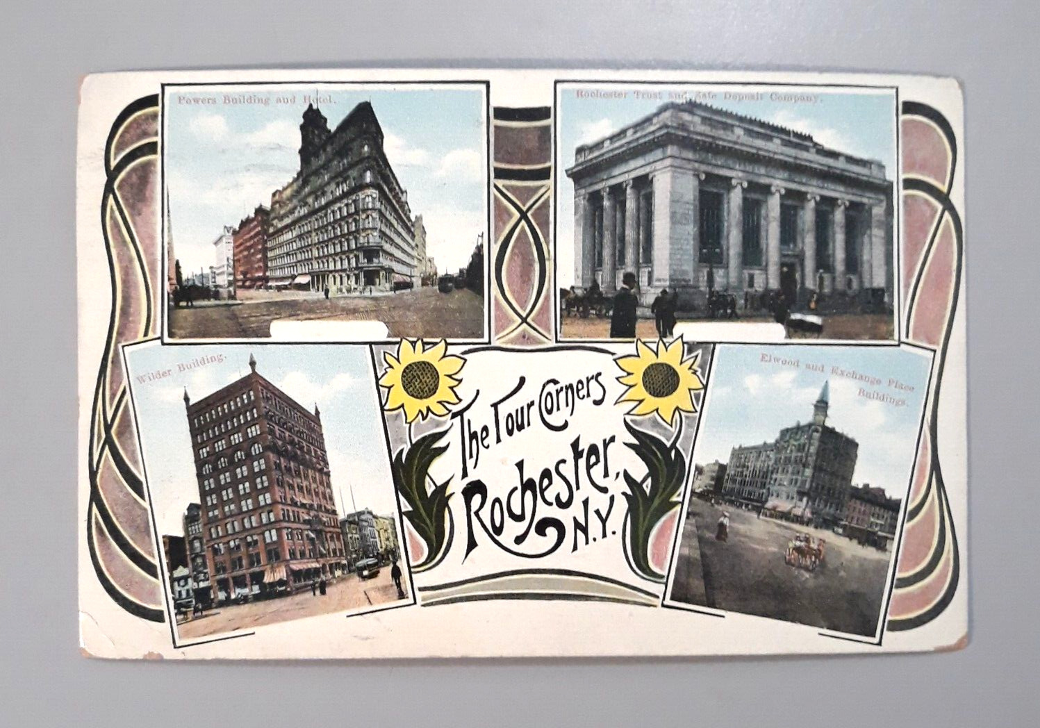 Vintage 1909 Postcard Rochester NY - THE FOUR CORNERS Wilder Powers Buildings