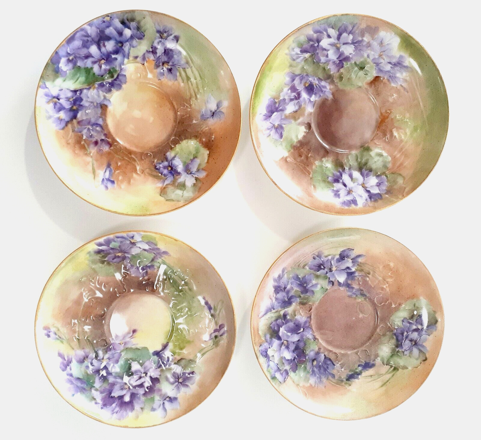 GDA Limoges France Set of 4 Plates Antique Floral Violets 4 5/8\