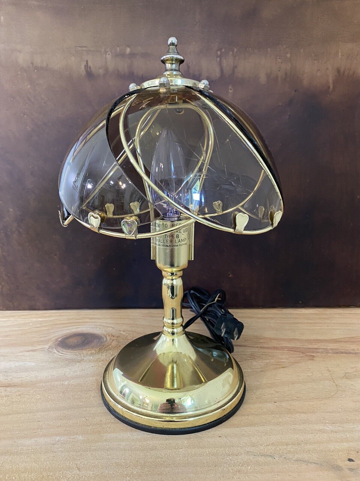 Vintage Style Brass Tone  Floral Glass Panel Touch Lamp 3 Setting Light