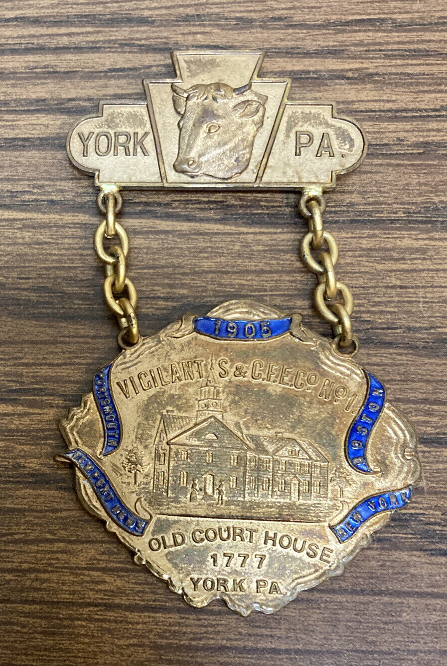 1905 Vicilant S & C.F.E.C #1 Old Court House 1777 York PA Medal
