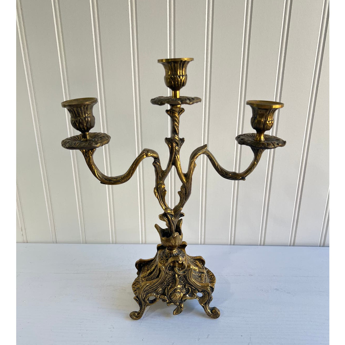 Vintage Brass Ornate Candelabra Candle Holder 3 Candles Art Nouveau 