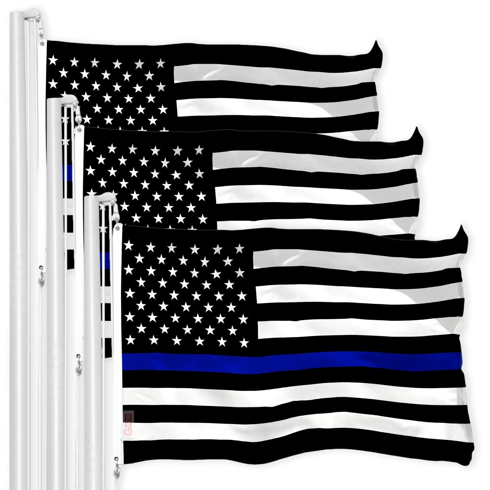 G128 - 3\'x5\' THIN BLUE LINE USA FLAG LAW ENFORCEMENT SUPPORT 150D - 3 PACK