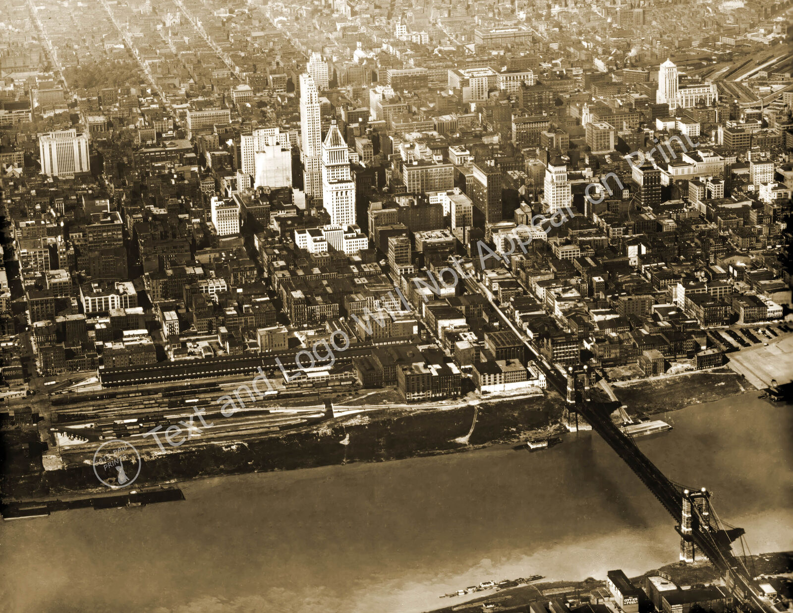 1934 Aerial View of Cincinnati, Ohio Vintage Old Photo Reprint