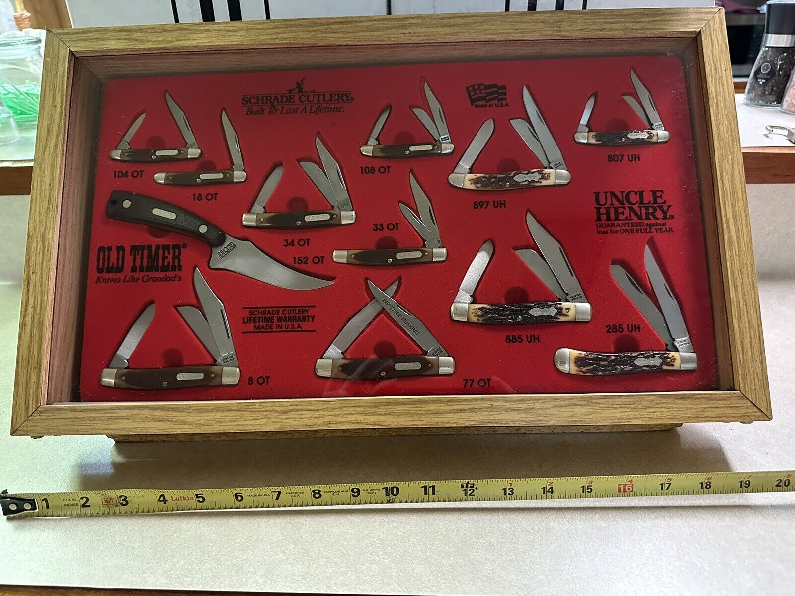 Vintage Schrade Old Timer Uncle Henry Display W/12 Knives & Boxes & Storage USA