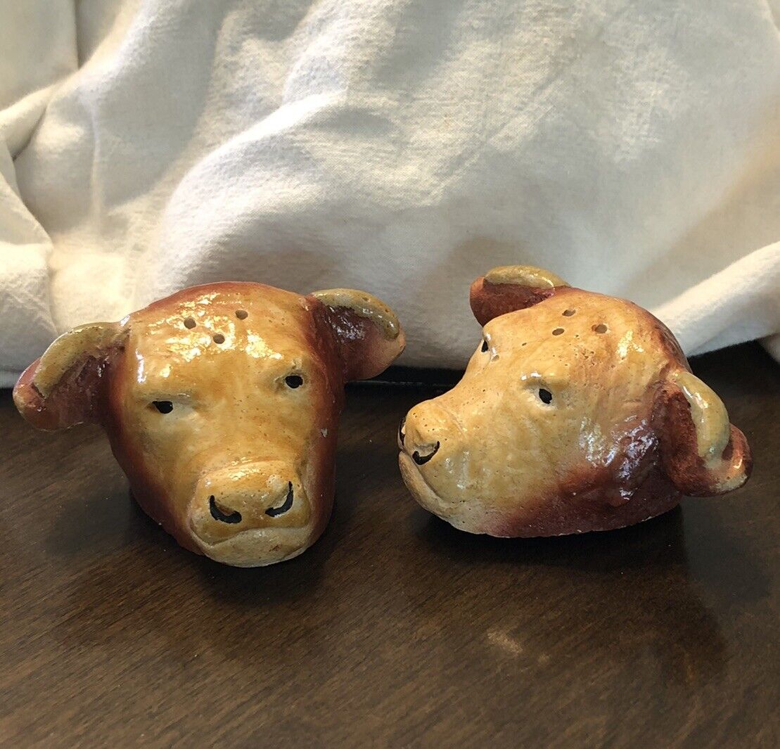 Lot of 2 Vintage Salt and Pepper Shakers Chalk Ware ~Hereford Cattle Steer