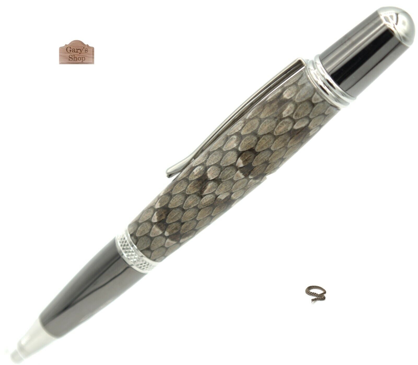 Sierra Ballpoint - Black Titanium & Platinum - Prairie Rattlesnake Snakeskin Pen