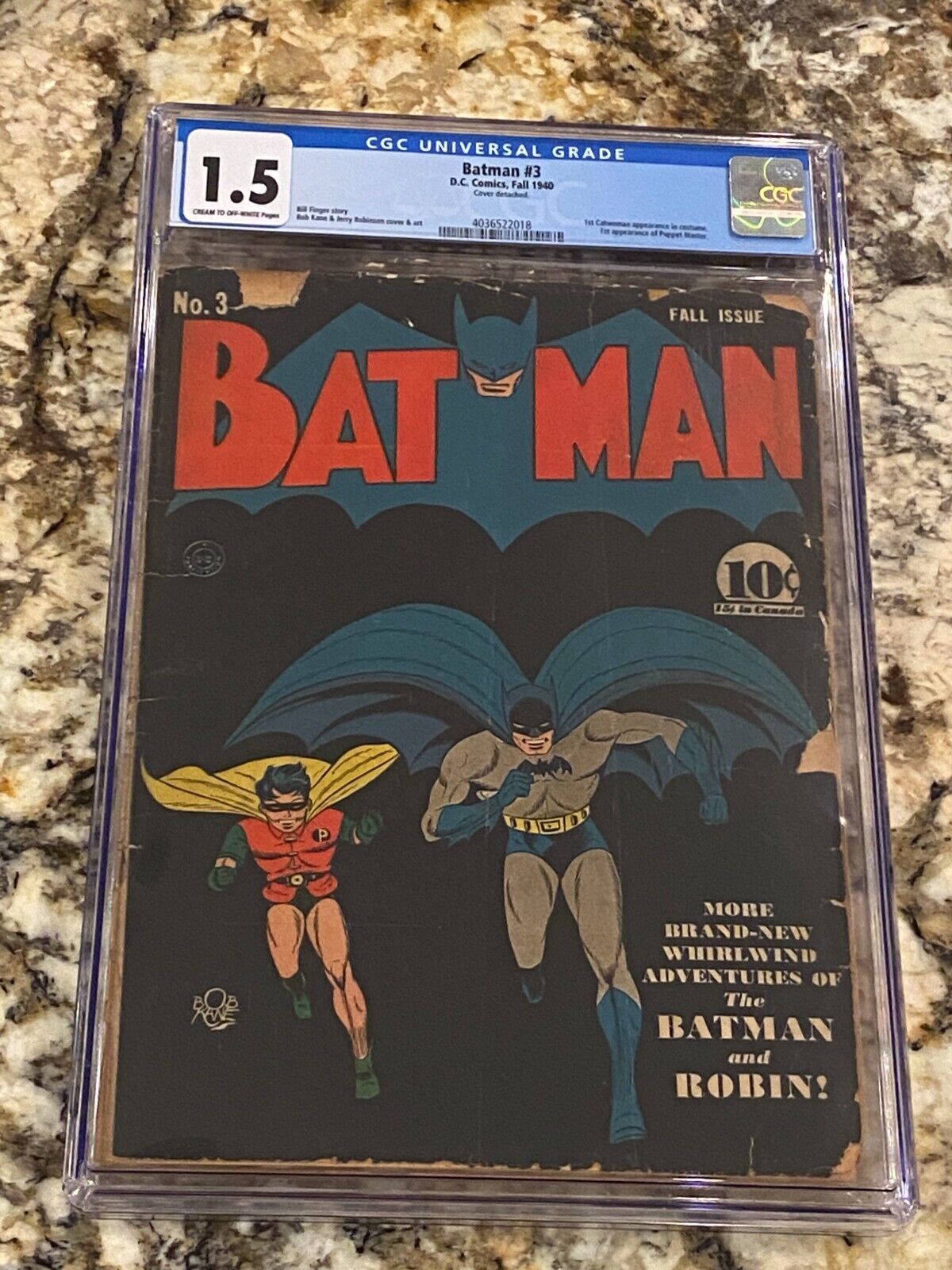 BATMAN #3 CGC 1.5 1ST CATWOMAN IN COSTUME GOLDEN AGE KEY ICONIC BOB KANE COVER