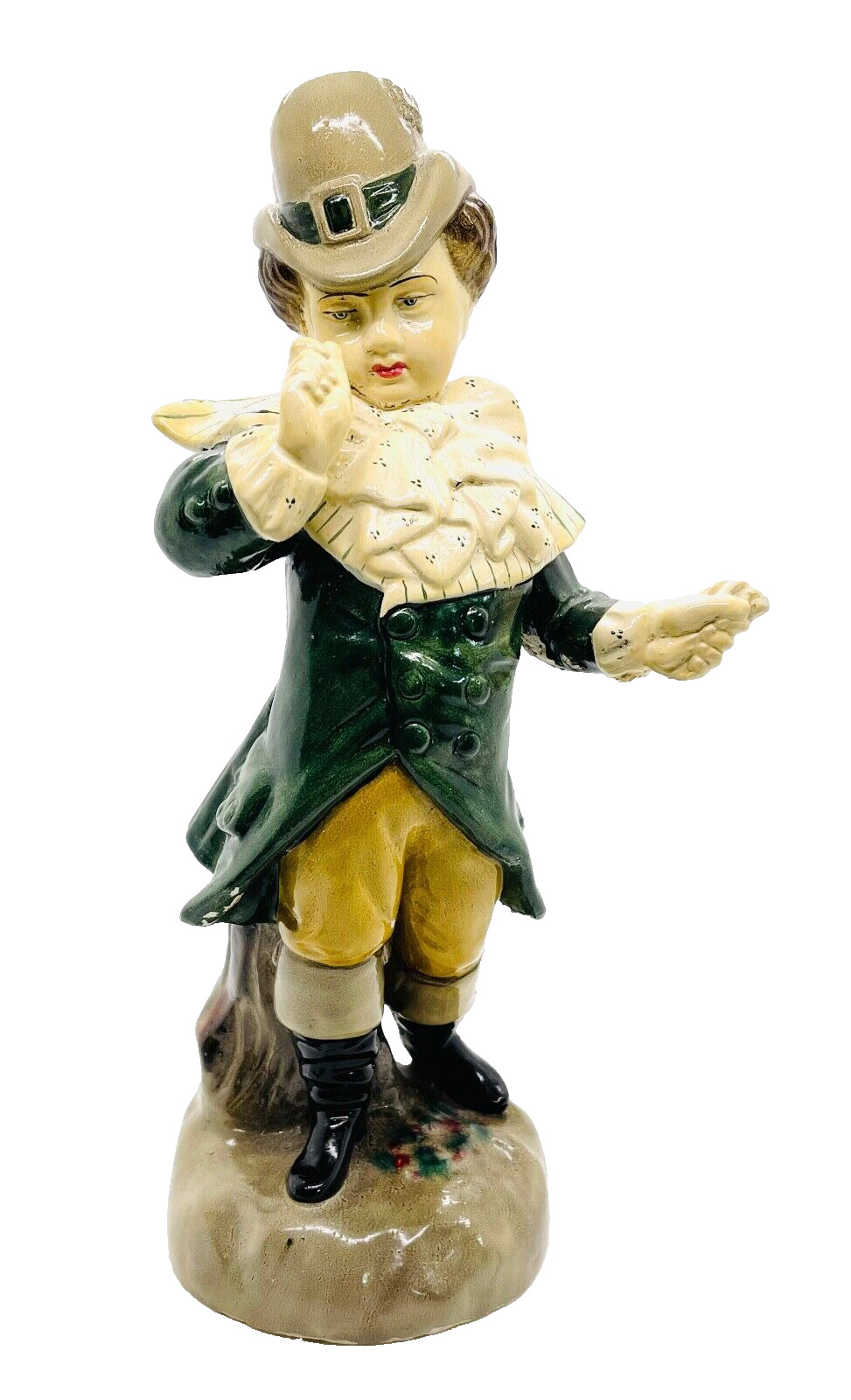 Borghese Chalk Figurine Antique Man Boy O\'Leary Chalkware Figure Irish Green 9\