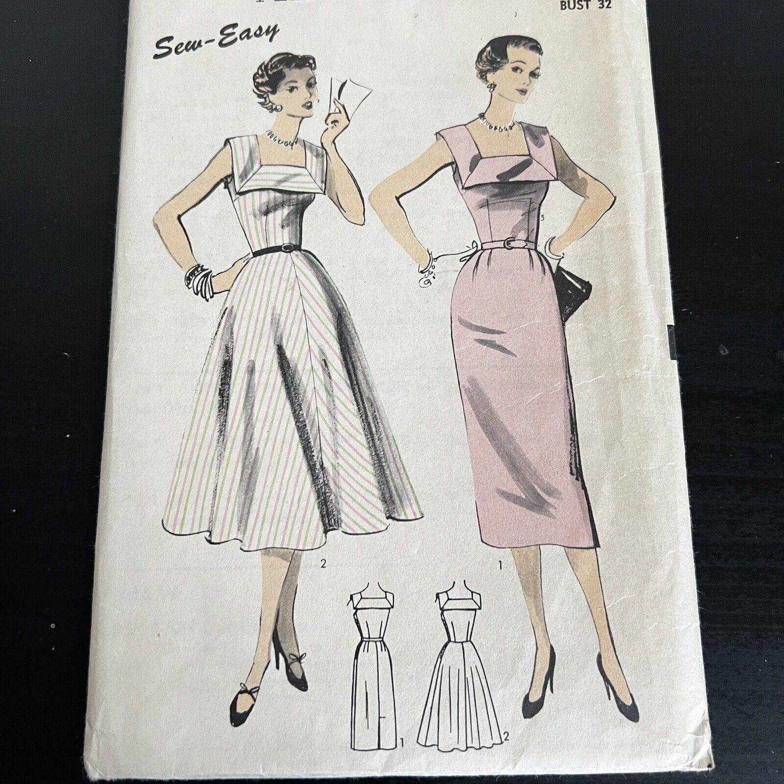 Vintage 1950s Advance 6643 Square Collar Dress Two Skirts Sewing Pattern 14 USED