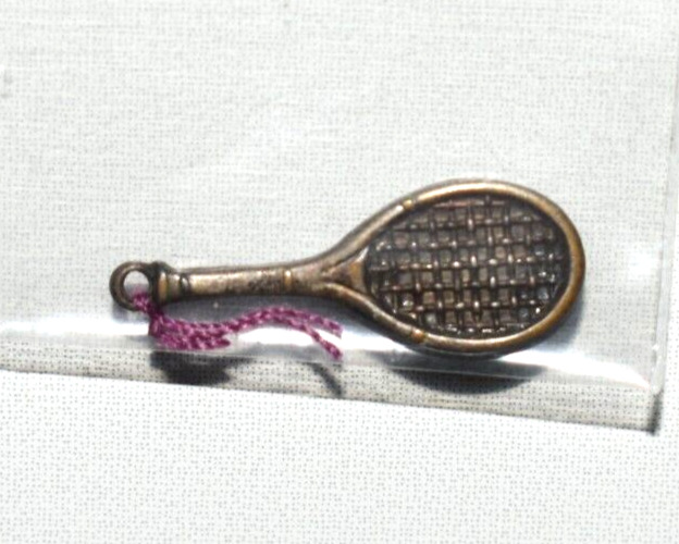 Vintage Miniature Tennis Racket - Gold in color MINIATURE - 7/8 in TARNISHED