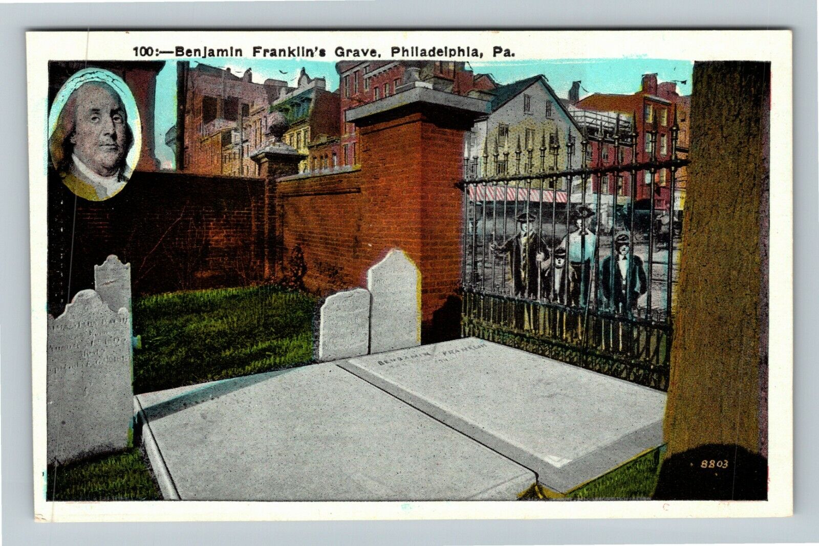 Philadelphia PA-Pennsylvania Benjamin Franklin\'s Grave Vintage Postcard