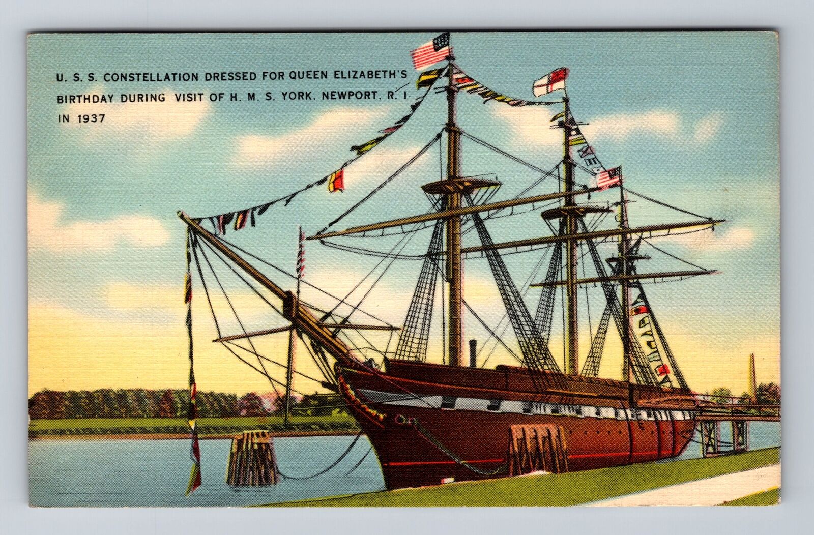 Newport RI-Rhode Island, USS Constellation, Antique, Vintage c1942 Postcard