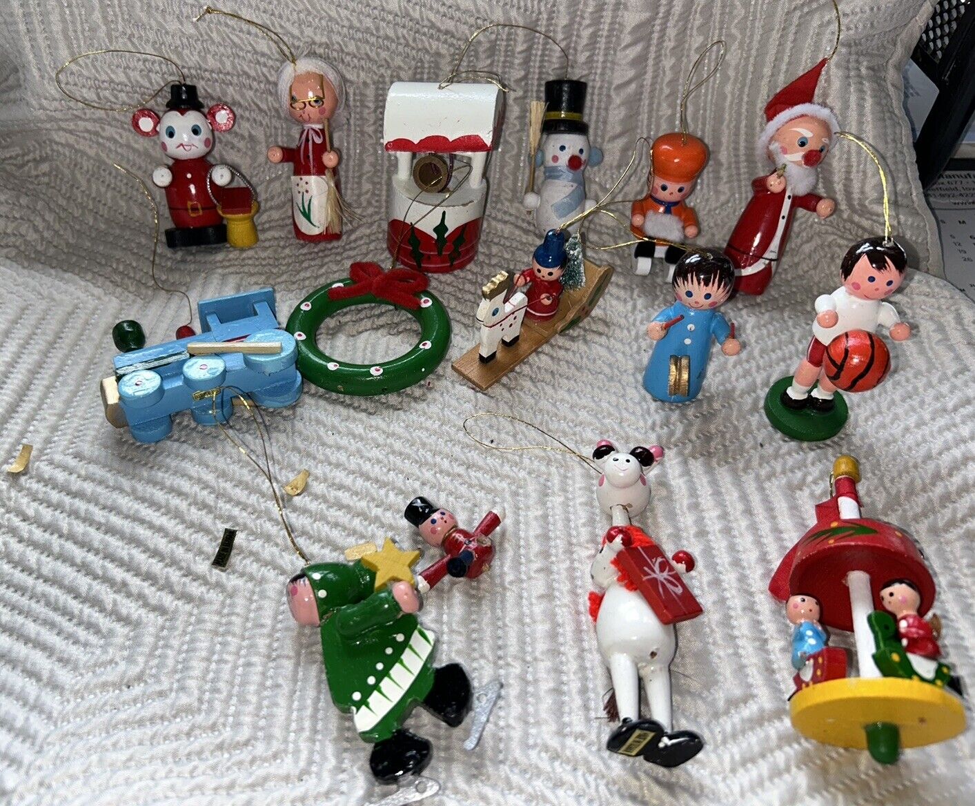 Lot of 15Vintage Wooden Christmas Ornaments Made in Taiwan