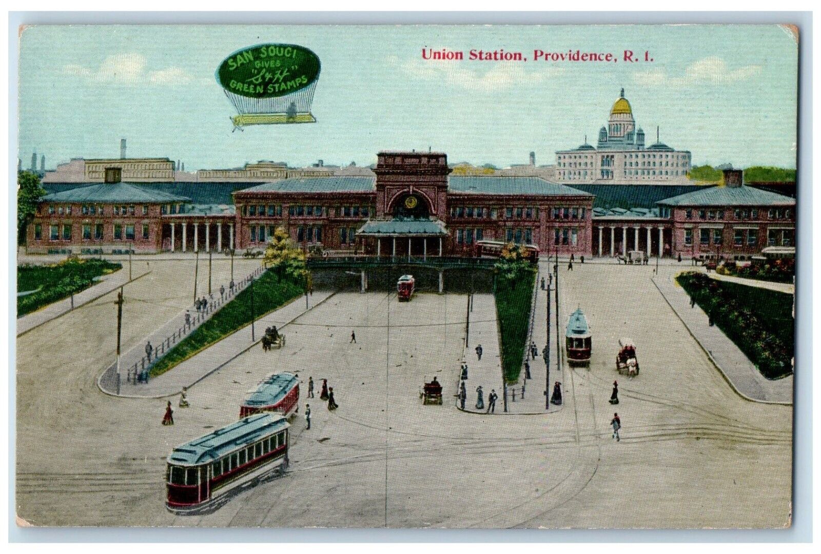 c1910\'s Union Station Trolley Providence Rhode Island RI Advertising Postcard