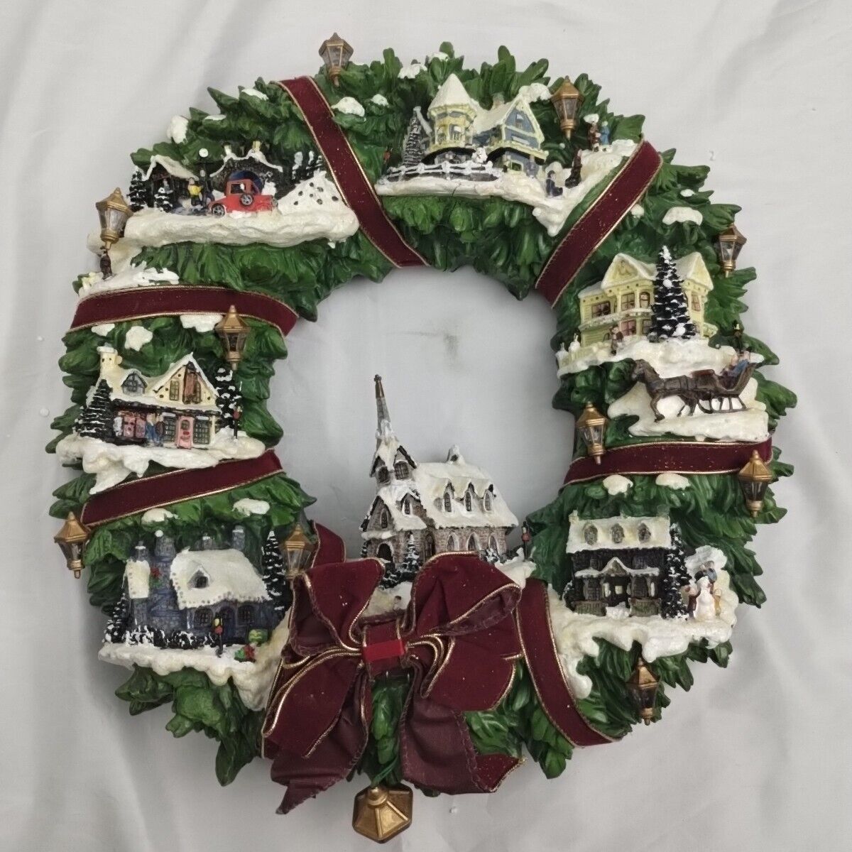 Thomas Kinkade Christmas Village Wreath Hamilton Collection Working No Adapter