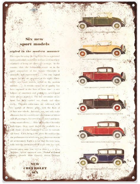 1932 Chevrolet 6 Sport Models Mancave Garage Ad Metal Sign Repro 9x12\