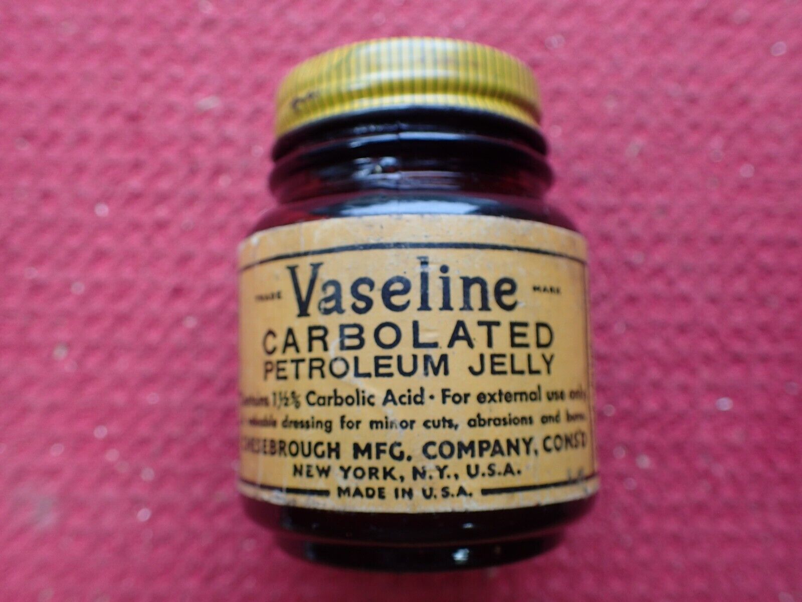 Vintage Vaseline Carbolated Petroleum Jelly Amber Jar Early Medicine