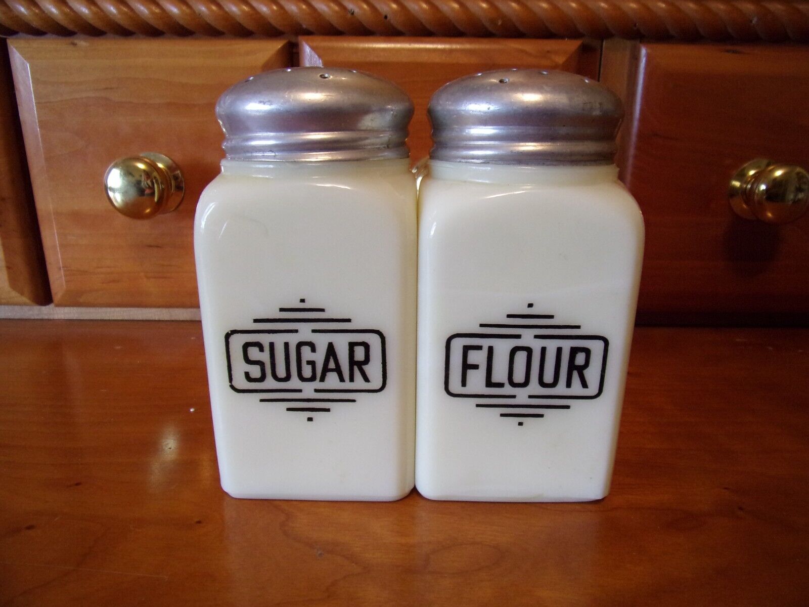 Vintage McKee Custard Glass Large Box Sugar & Flour Range Shakers