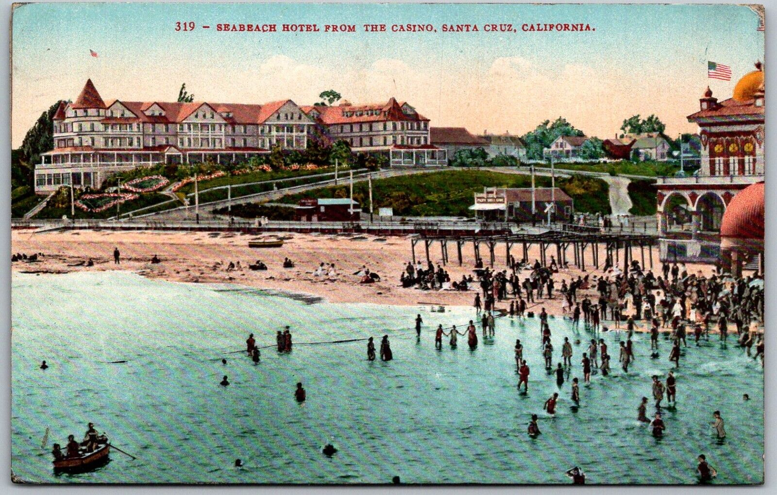 Santa Cruz California 1912 Postcard Seabeach Hotel From The Casino
