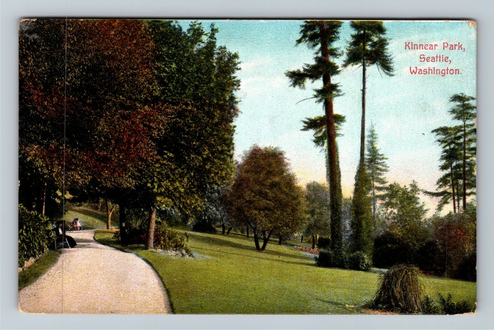 Seattle WA-Washington, Scenic Kinnear Park, Walkway, Visitors, Vintage Postcard