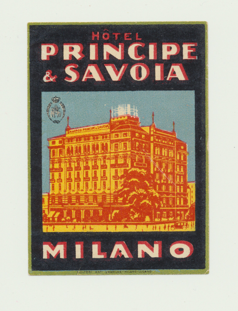 Vintage luggage label  Hotel Principe & Savoia Milano Italy