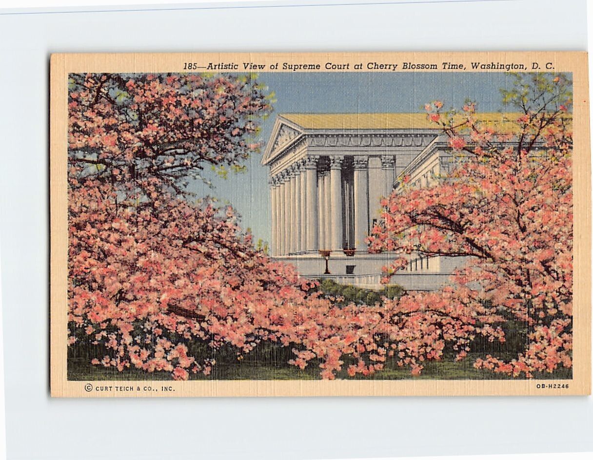 Postcard Artistic View of Supreme Court at Cherry Blossom Time Washington DC