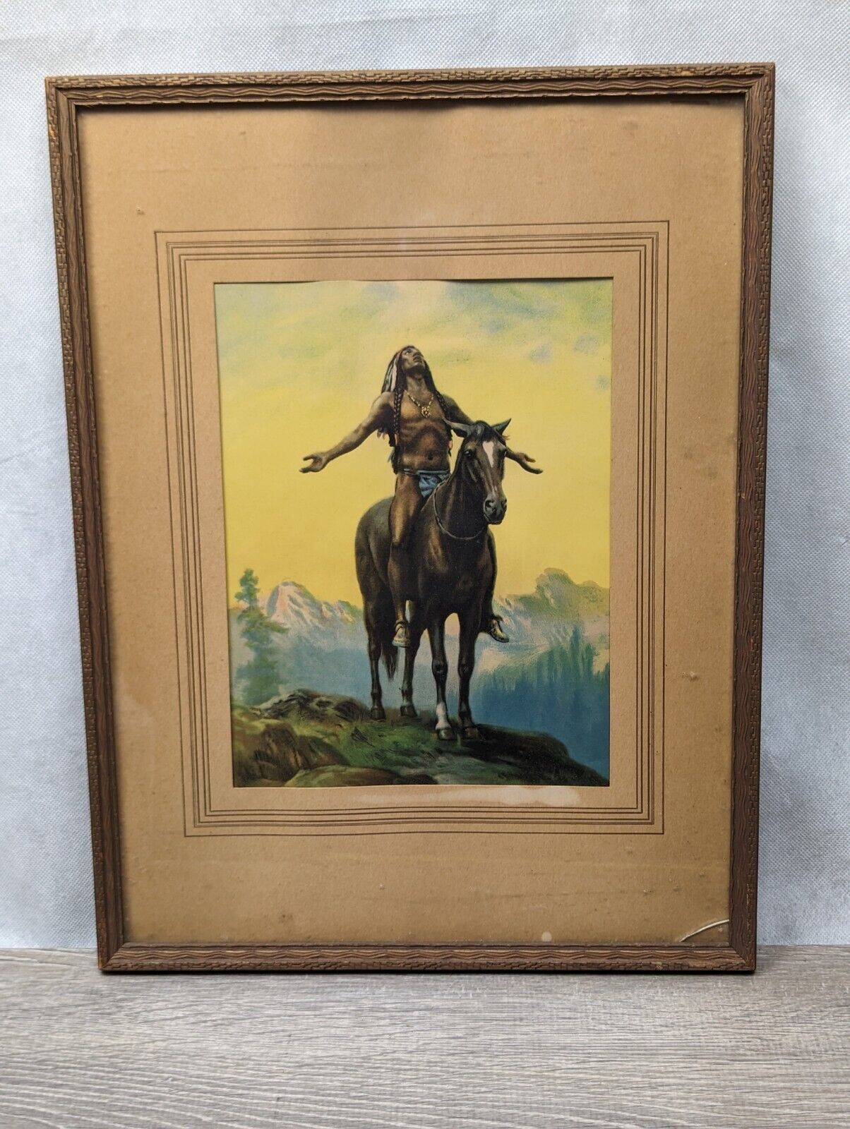 Appealing to The Great Spirit, Native American Framed Art Print Antique 13\