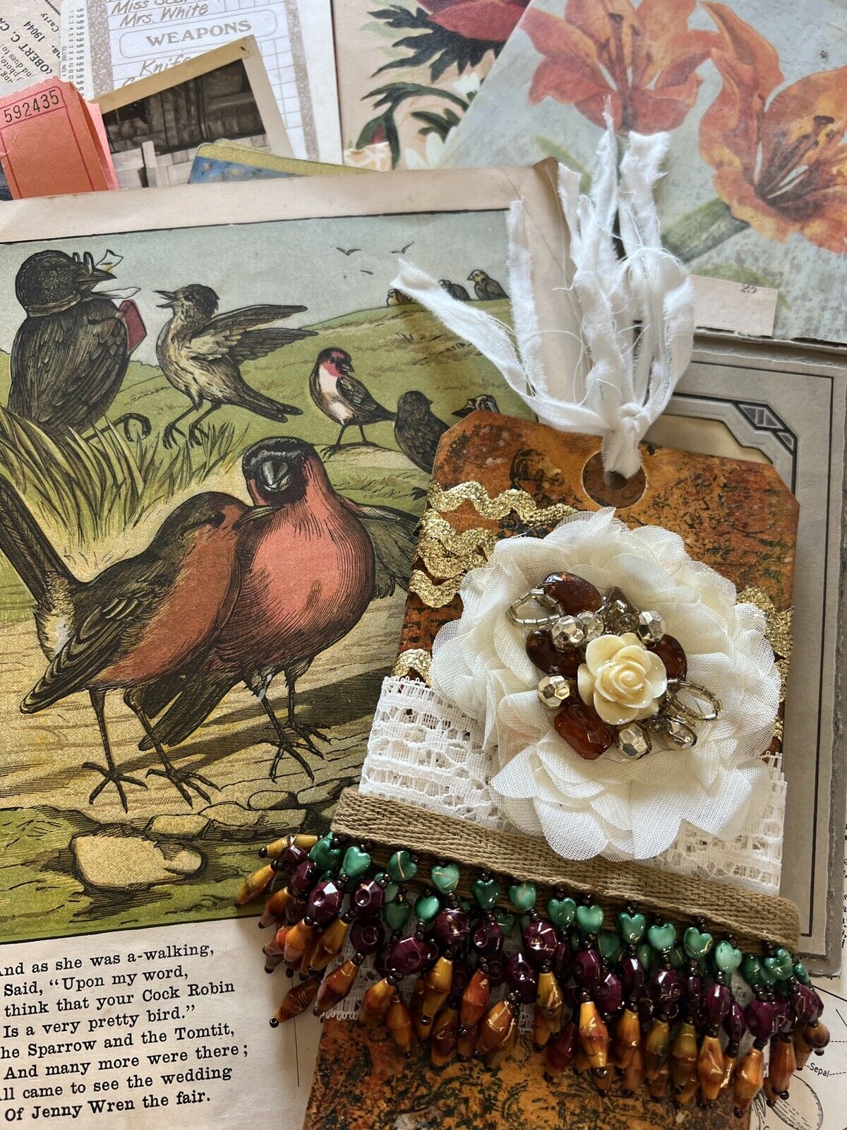 Vintage Ephemera Antique Paper  Junk Journal Kit Mixed Media Crafts Autumn Birds