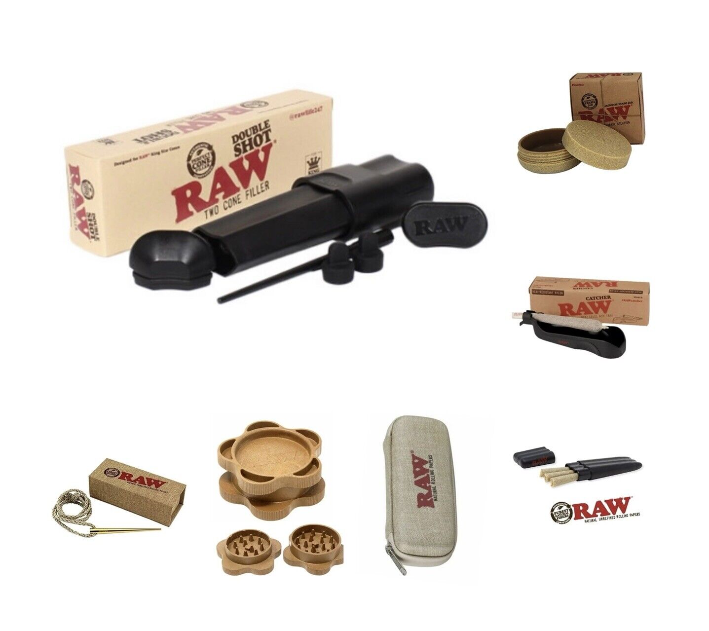 RAW double shot cone filler+raw wallet three tree magnets storage ashtray grinde