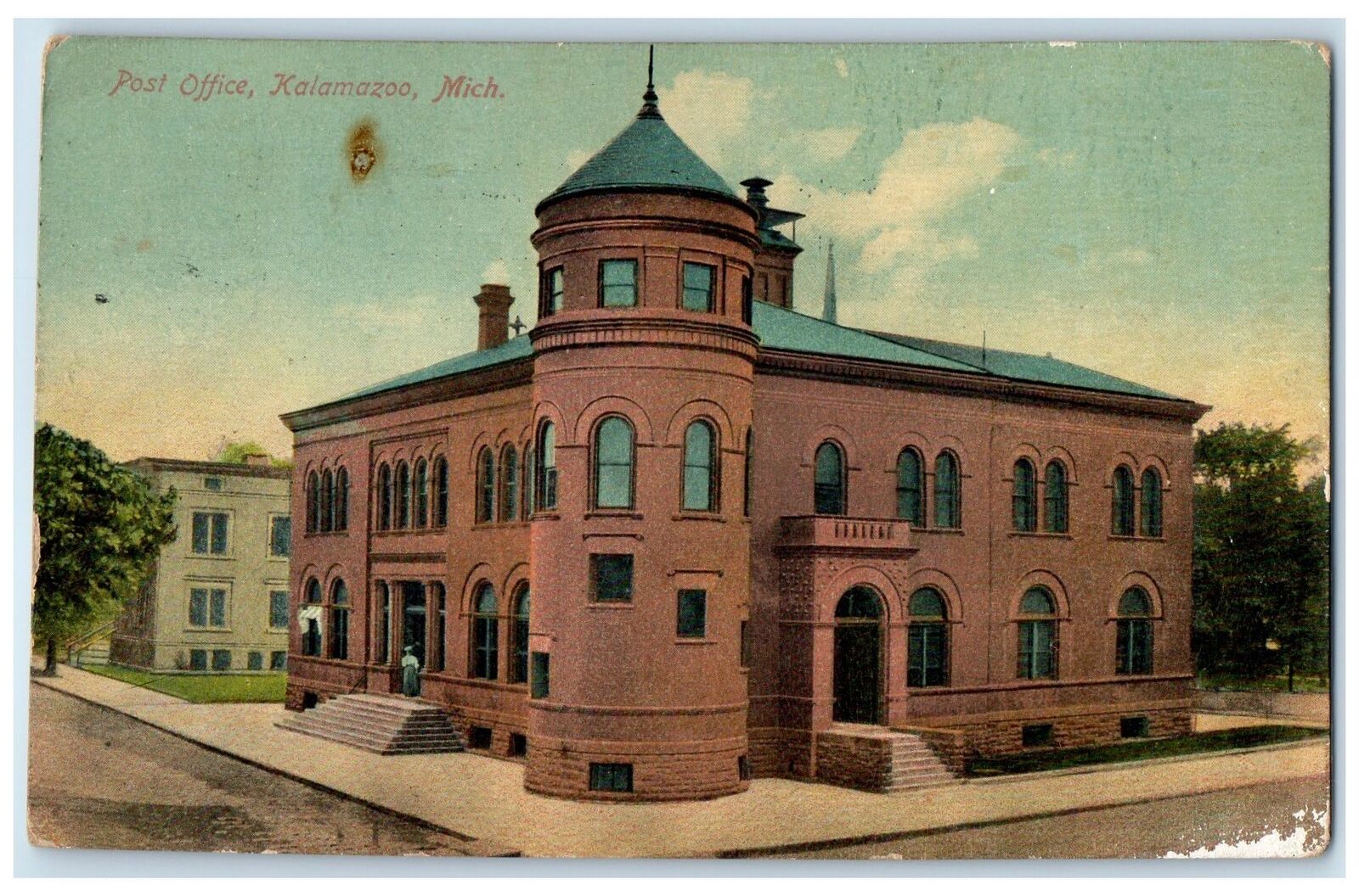1912 Post Office Exterior Roadside Kalamazoo Michigan MI Posted Vintage Postcard
