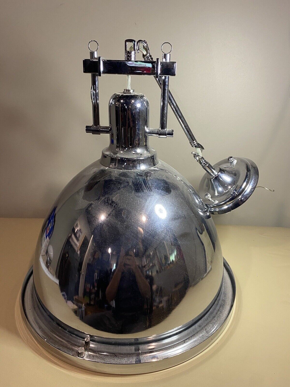 Vintage Eclectic Large 14 Inch Stainless Steel Hanging Dome Light EUC Industrial